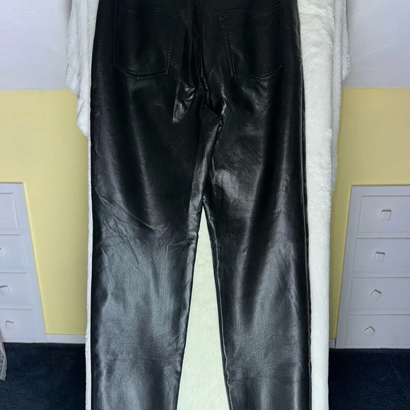 Aritzia Wilfred Melina Black Vegan Faux Leather Straight Pants 10 High‎ Waisted - Picture 10 of 16